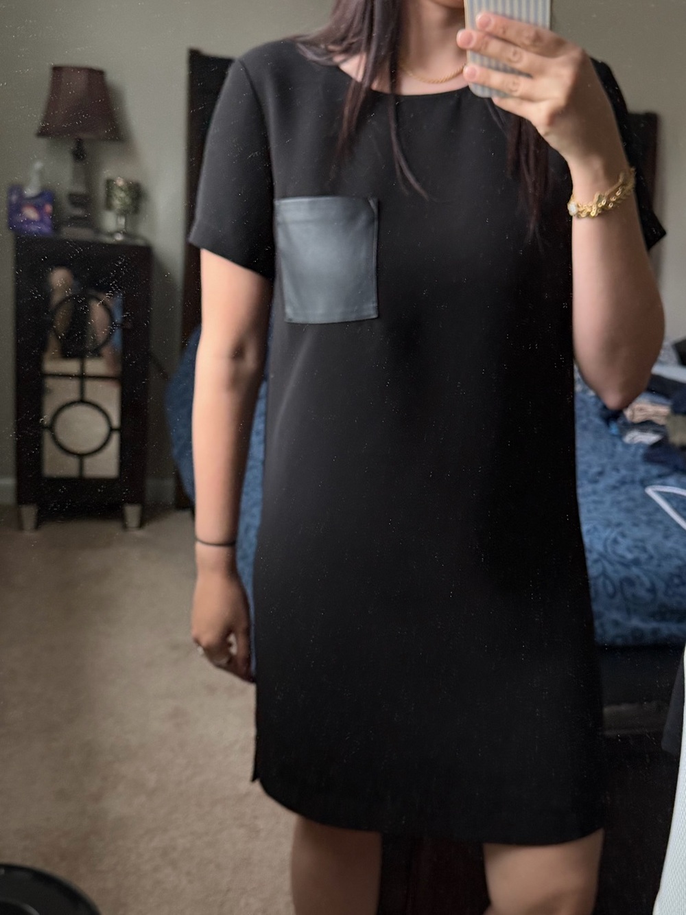 Jcrew Black Shift Dress with Contrasting Chest Pocket